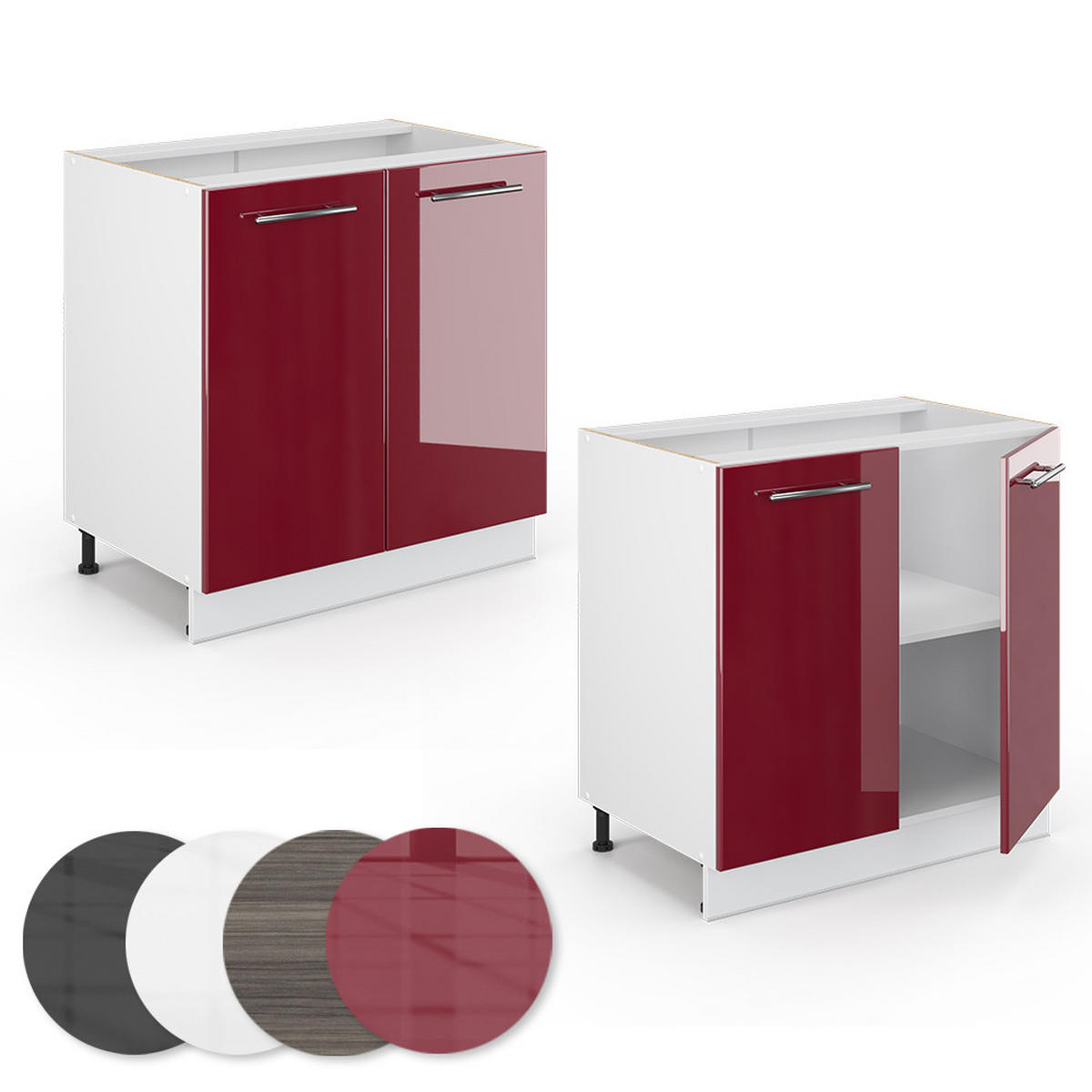 SPÜLENUNTERSCHRANK Fame-Line Bordeaux Hochglanz 80 cm mit Regal AP Marmor - Bordeaux/Weiß, Holzwerkstoff (80/82/60cm) - Vicco