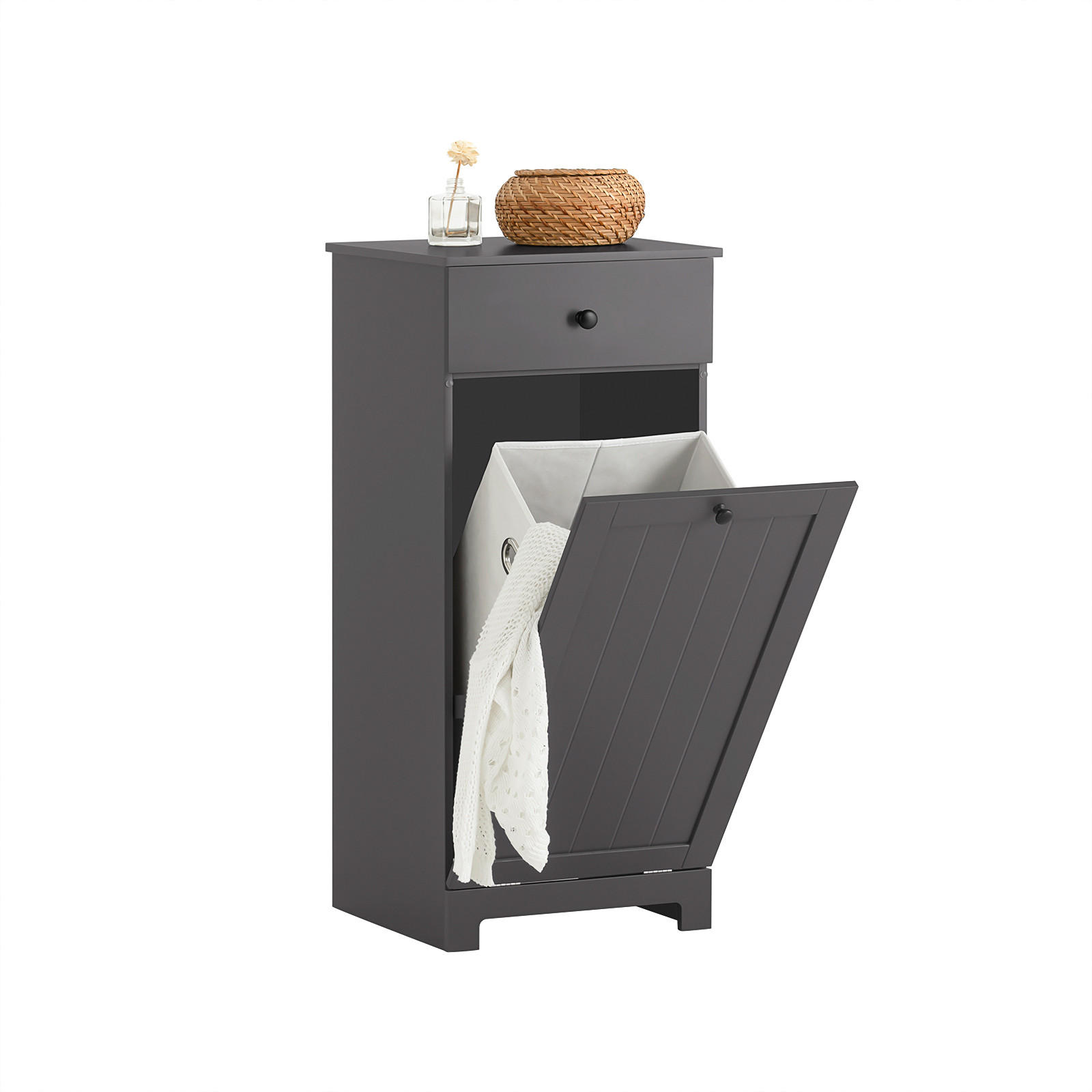WÄSCHESCHRANK Weiß - Grau, Holzwerkstoff (40/90/38cm) - SoBuy