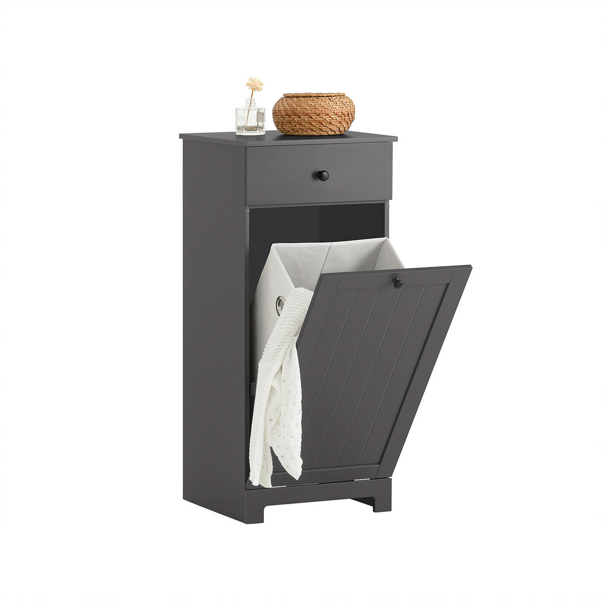 WÄSCHESCHRANK Weiß - Grau, Holzwerkstoff (40/90/38cm) - SoBuy