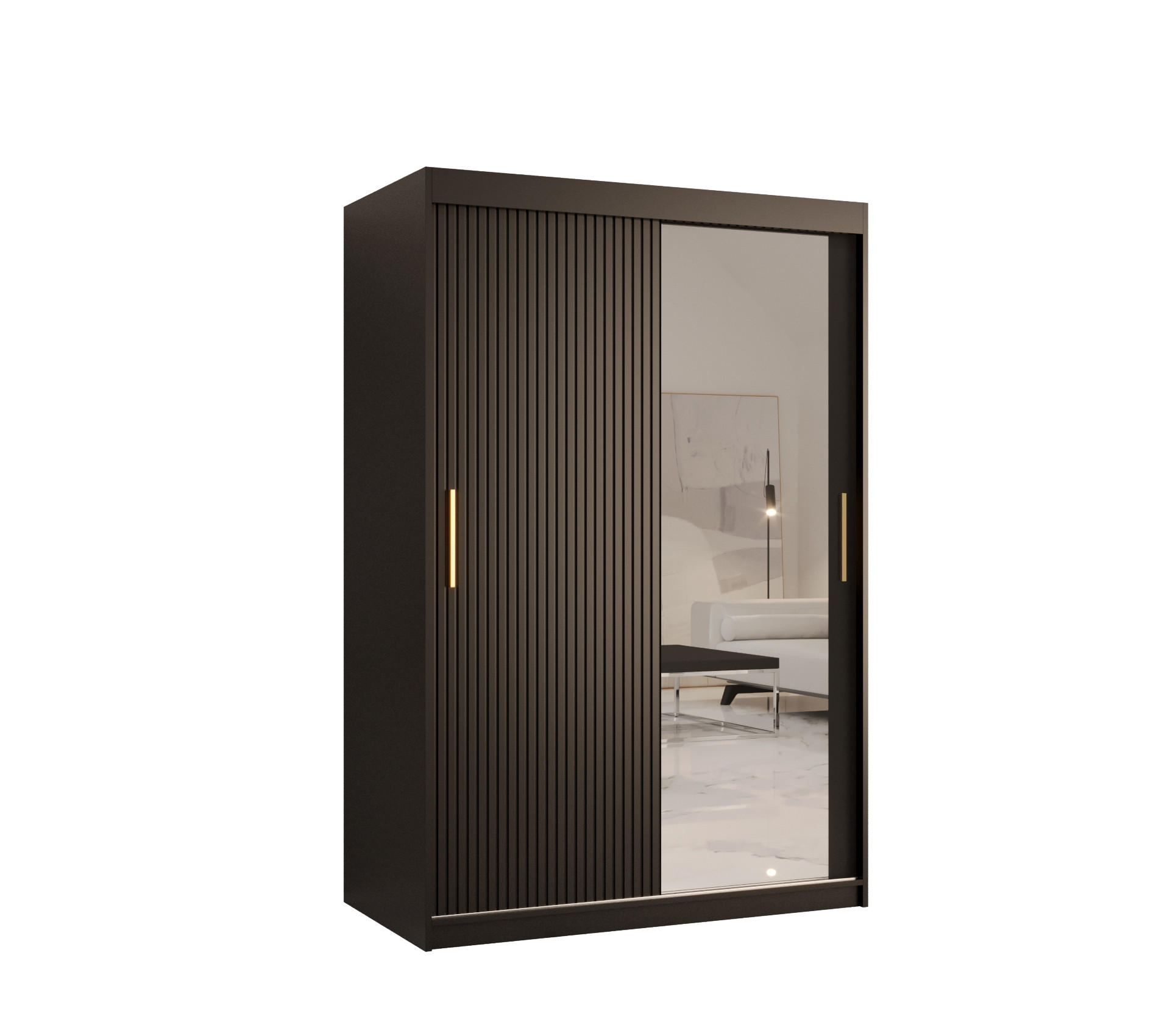 SCHWEBETÜRENSCHRANK 200/120/62 2-türig - Goldfarben/Schwarz, Holz/Kunststoff (120/200/62cm) - MÖBEL KRYSPOL