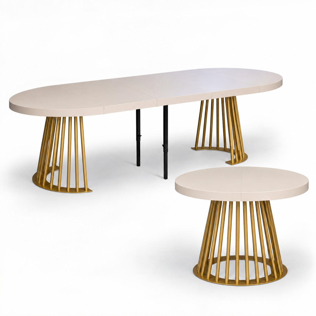 ESSTISCH rund ausziehbar 100/300/76 cm, Kaschmir, 54 cm Tischplatte + Lamellen-Metallgestell Gold - Kaschmir/Goldfarben, Holzwerkstoff/Metall (100/300/76cm) - Damale Möbel