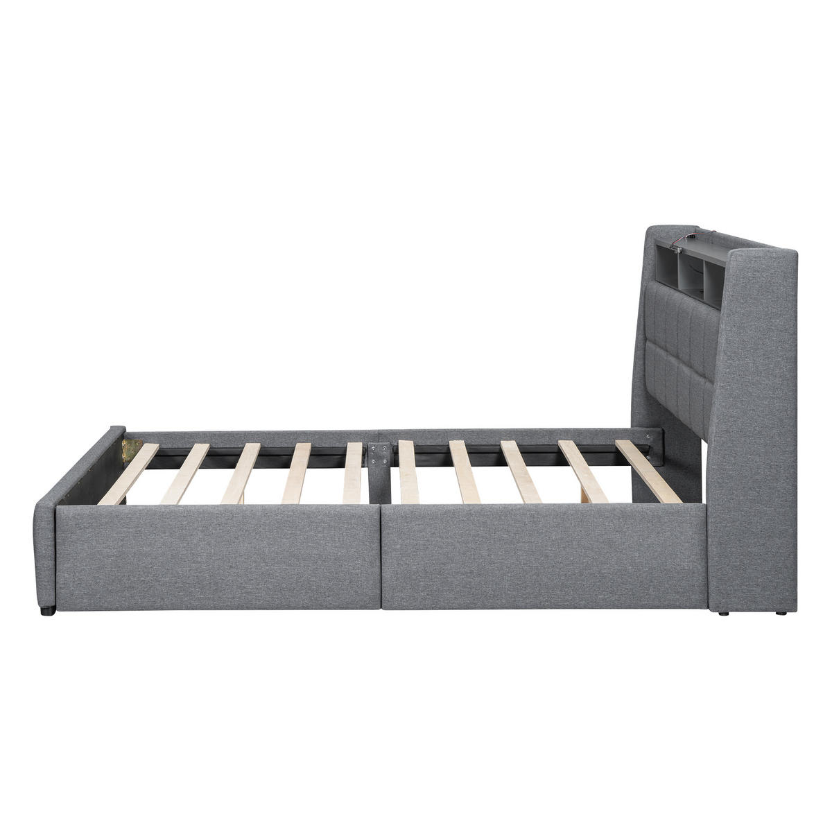 POLSTERBETT 140/200 cm grau mit LED und USB-Anschlüssen - Grau, Textil (140/200cm) - OKWISH