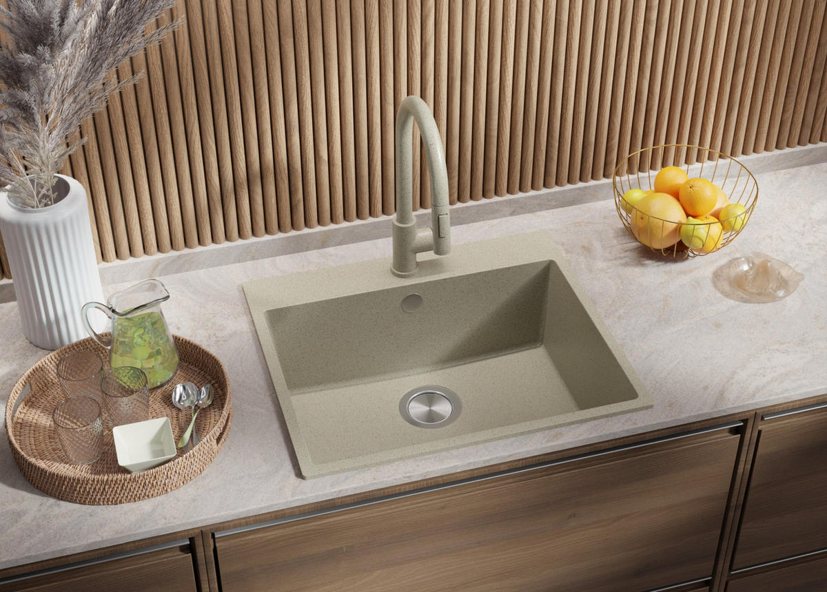 SPÜLBECKEN Riga, 2-er set Beige 58/50 cm 1 Becken + Ablauf-Set ab 60er Unterschrank - Beige, Kunststoff (58/20/50cm) - Primagran