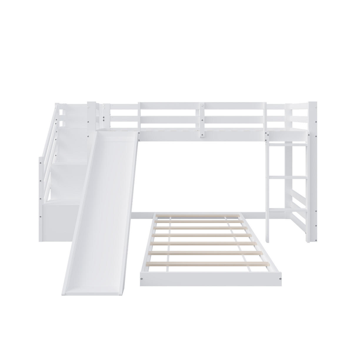 ETAGENBETT 90x200cm Treppe und Rutsche, Weiß - Weiß, Holz (90/200cm)