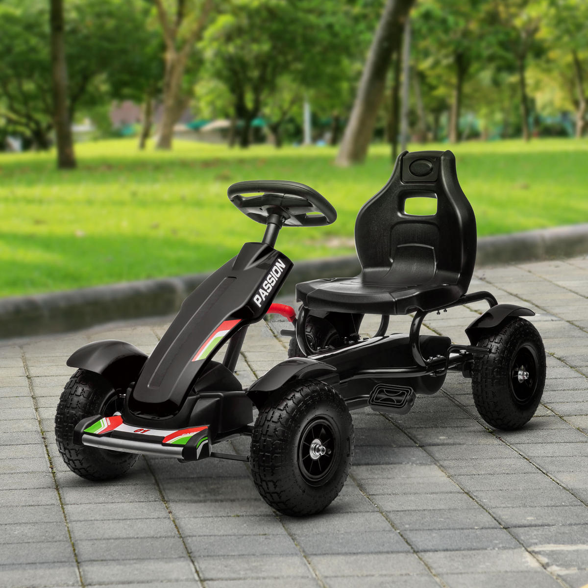 KINDER GO KART TRETAUTO, Schwarz, Kunststoff+ Metall - Schwarz, Metall (121/58/61cm) - HOMCOM