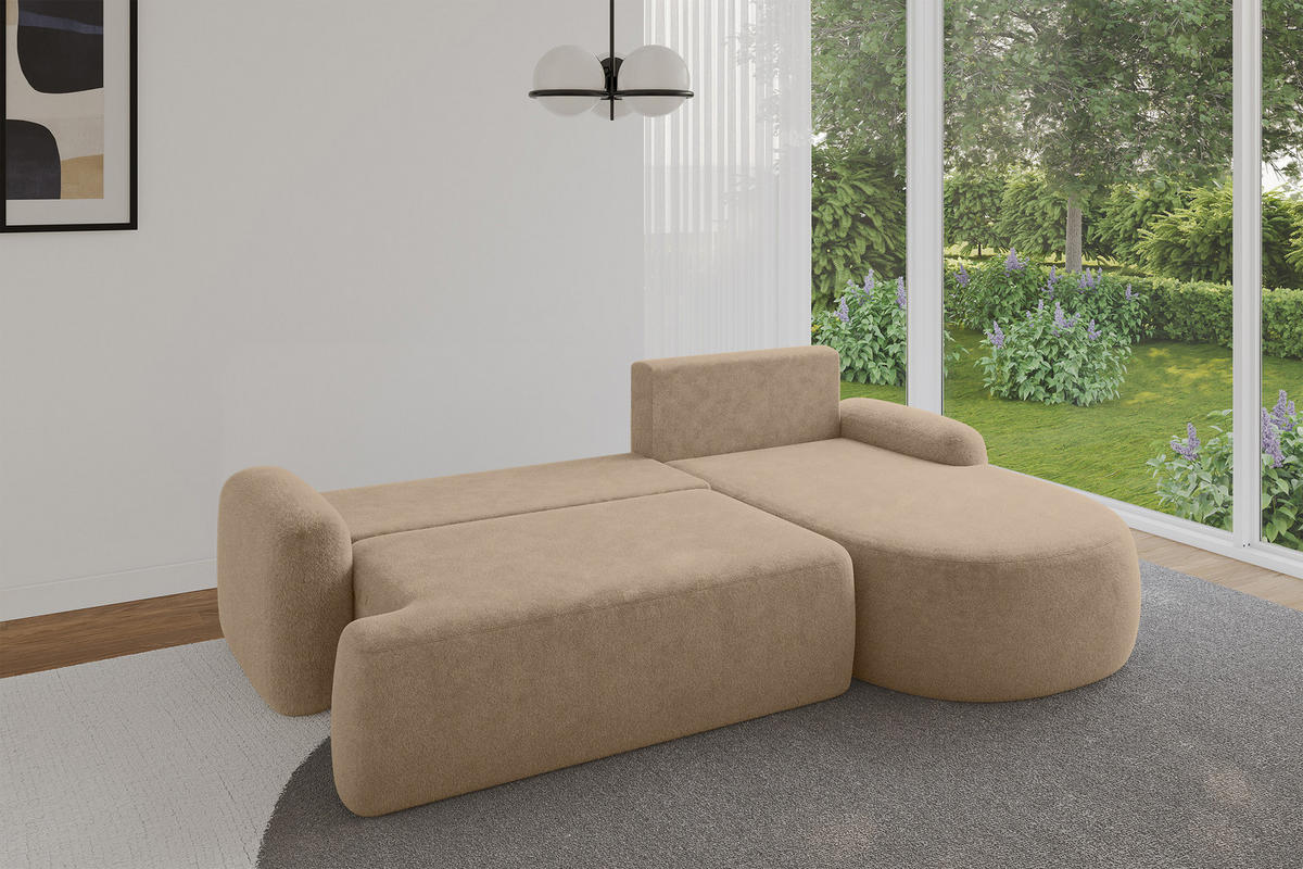 ECKSOFA mit Schlaffunktion und Bettkasten LIRA-L - 264x172x89 Beige - Beige, Holzwerkstoff/Textil (172/264cm) - ALTDECOR