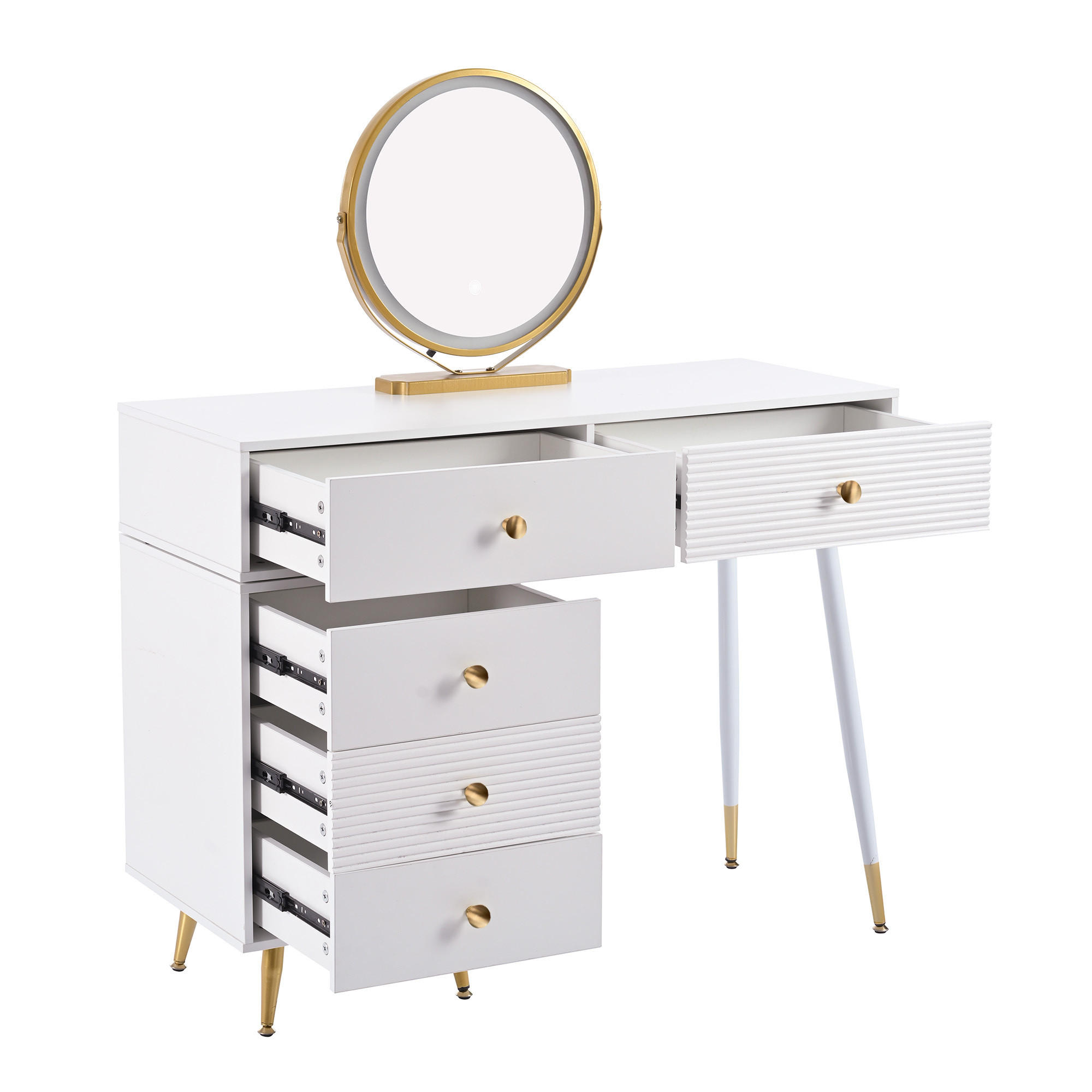 SCHMINKTISCH in Weiß Frisiertisch-Set mit LED Spiegel verstellbarem Seitenschrank ausziehbar , B100/T40/H78cm - Goldfarben/Weiß, Holzwerkstoff/Metall (100/78/40cm) - STILVORA