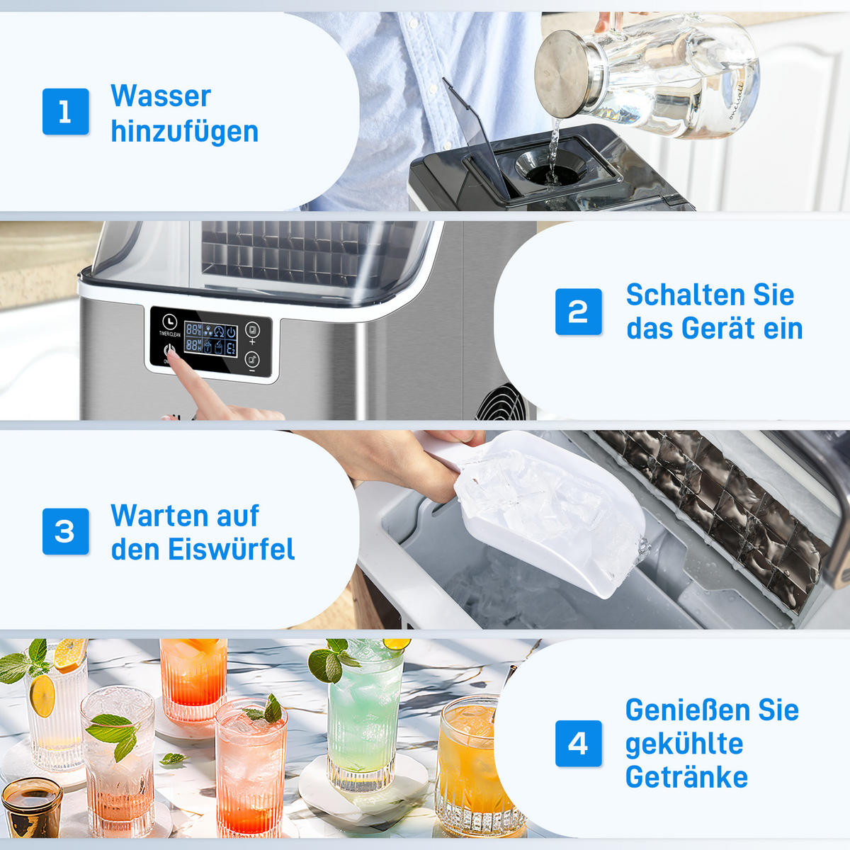 EISWÜRFELMASCHINE DE-07964 20 kg/24h, Timer & Selbstreinigung Silber - Silberfarben, Metall (25.2/37.1/36cm) - ComfortXL