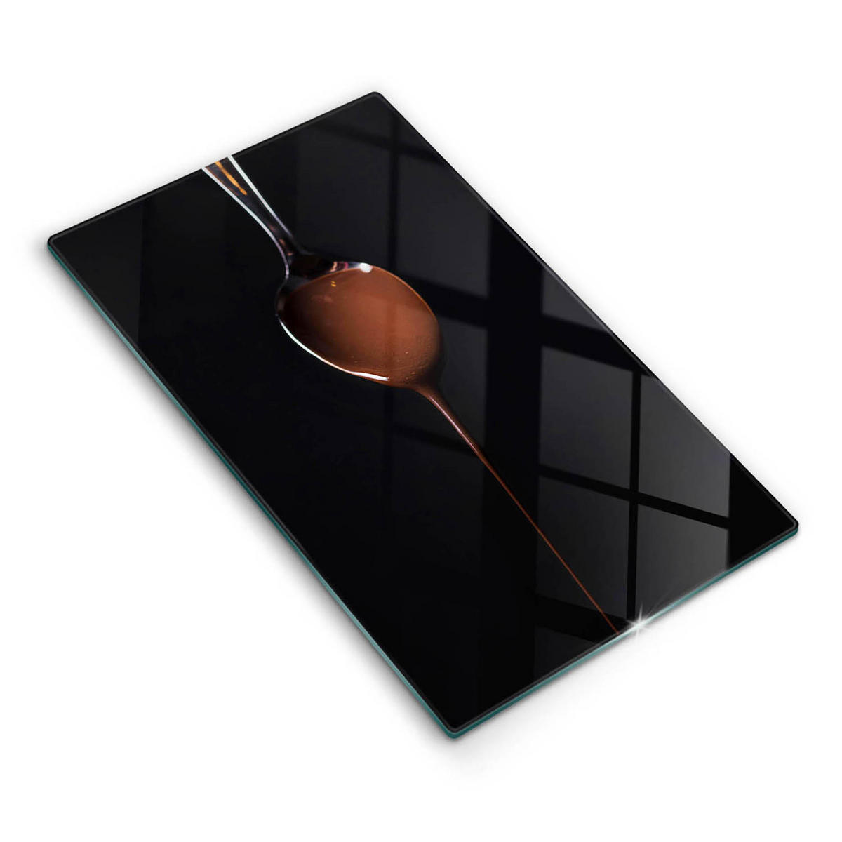 GLASPLATTE 30x52 cm Löffel mit Schokolade - Schwarz, Glas (30/52cm) - Wallfluent