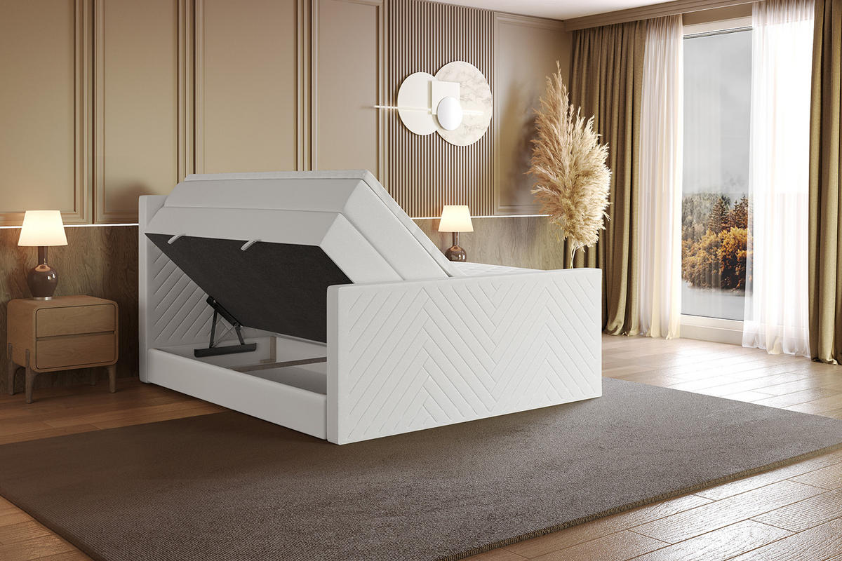 BOXSPRINGBETT mit Matratze und Lattenrost - VEXA-Z KING-160x200 - Weiß Kunstleder - Weiß, Holzwerkstoff (160/200cm) - ALTDECOR