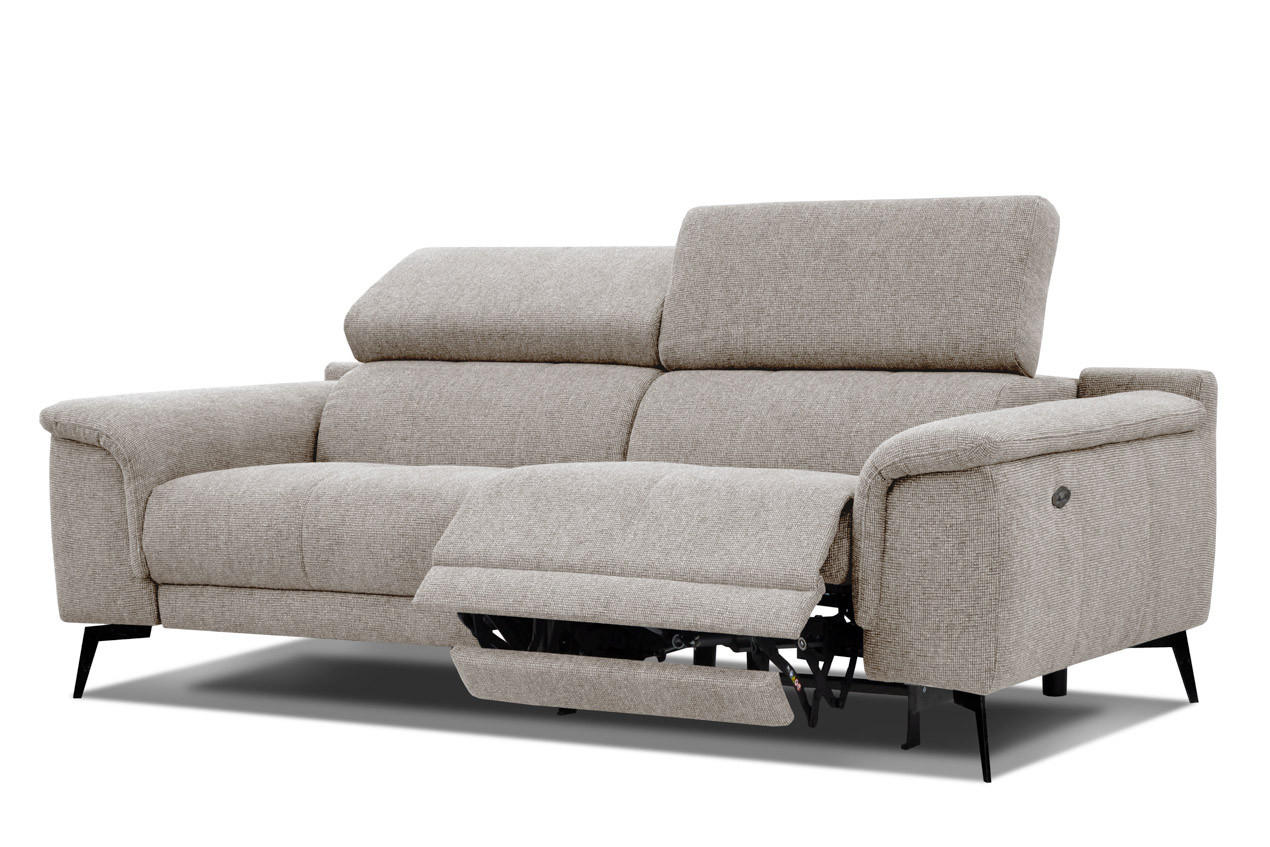 RELAXSOFA FIERO 3-Sitzer mit 1 Relaxfunktion, taupe - Taupe/Schwarz, Holzwerkstoff/Textil (212/82/103cm) - Courtois Laville