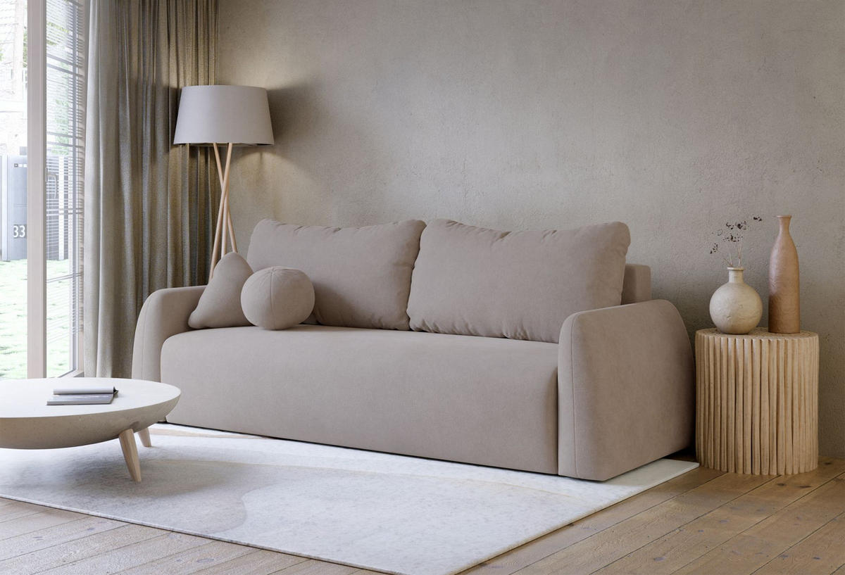 3-SITZER SOFA Nubelle Dunkelbeige Chenille-Bezug, wasserabweisend - Greige/Schwarz, Kunststoff/Textil (244/85/93cm) - Selsey