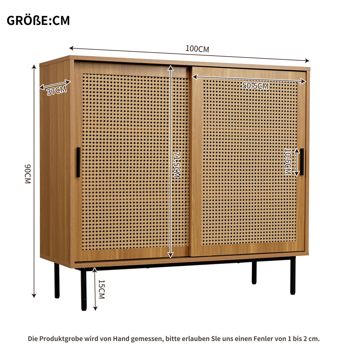 SIDEBOARD 100/37/90 cm in Walnuss mit 2 Schiebetüren und Rattan-Optik - Walnussfarben, Holzwerkstoff (100/90/37cm) - Flora Grace