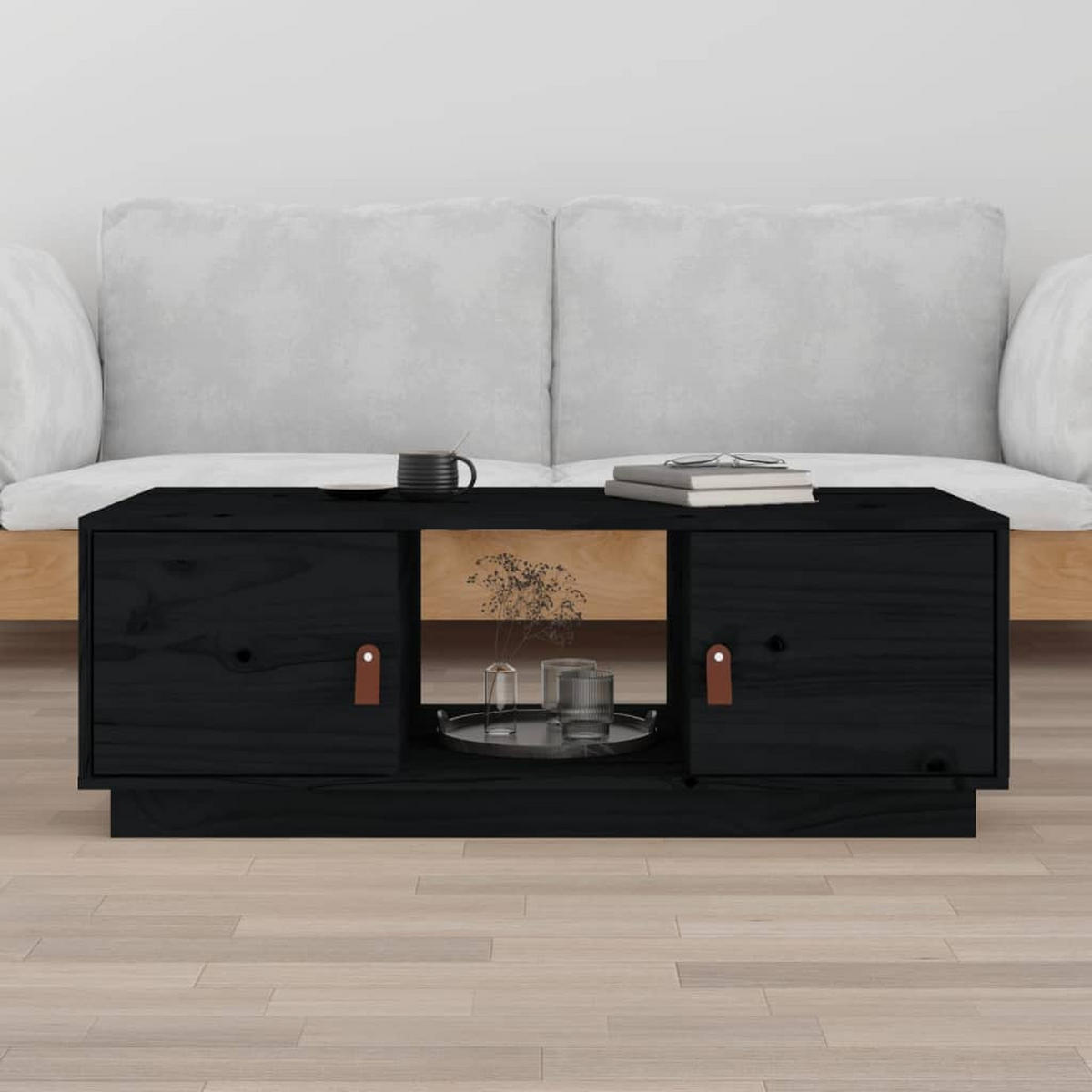 COUCHTISCH Schwarz 100x50x35 cm Massivholz Kiefer - Schwarz, Holz (100/50/35cm) - furnicato
