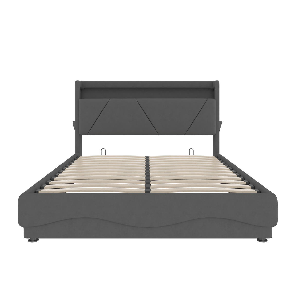 POLSTERBETT 140/200 cm mit LED-Beleuchtung, USB-/Type-C-Anschlüssen, Bettkasten und Regal im Kopfteil, Samt, Dunkelgrau - Dunkelgrau, Textil (140/200cm) - Redom