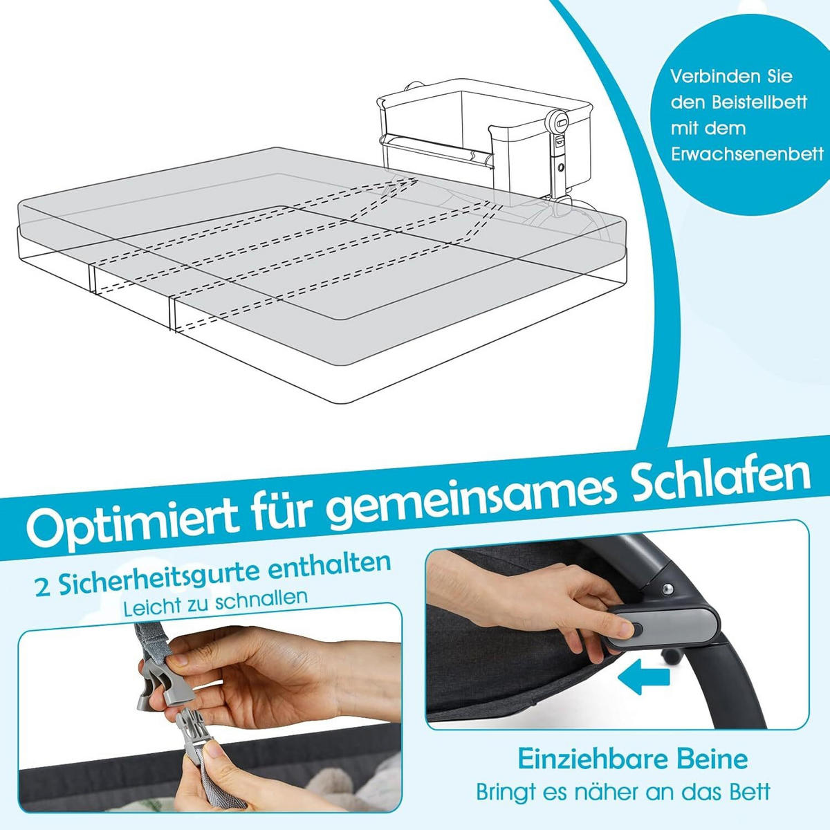 BABYWIEGE mit Matratze grau - Grau, Textil - COSTWAY