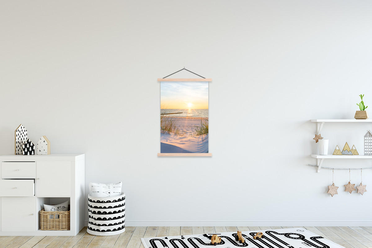 POSTER Strand - Sonne - Düne - Gras - Sand - Horizont 60x90 cm - Hellblau, Textil (60/90/0.15cm) - MuchoWow