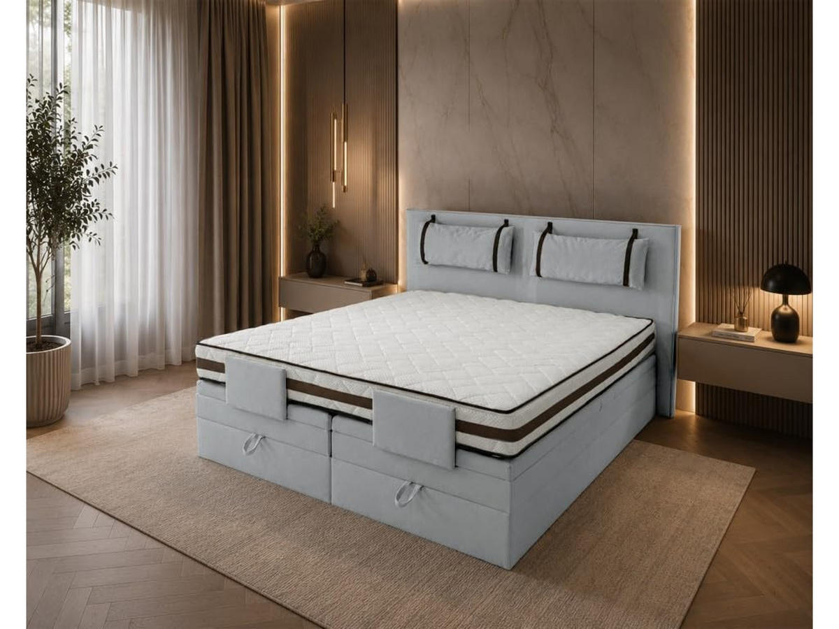 BOXSPRINGBETT 160x200 cm, PORTO, Bett mit elektrisch verstellbarem Lattenrost, Loser Matratze, Grau - Grau, Holz/Kunststoff (160/200cm) - Trada