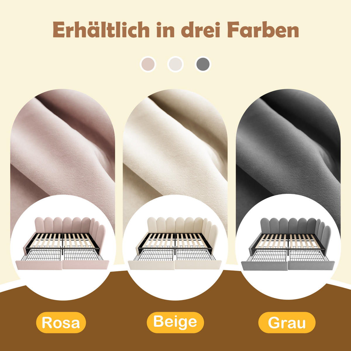POLSTERBETT 90/200 cm grau aus Samt mit 2 Schubladen und austauschbaren Seitenteilen - Grau, Textil (90/200cm) - OKWISH