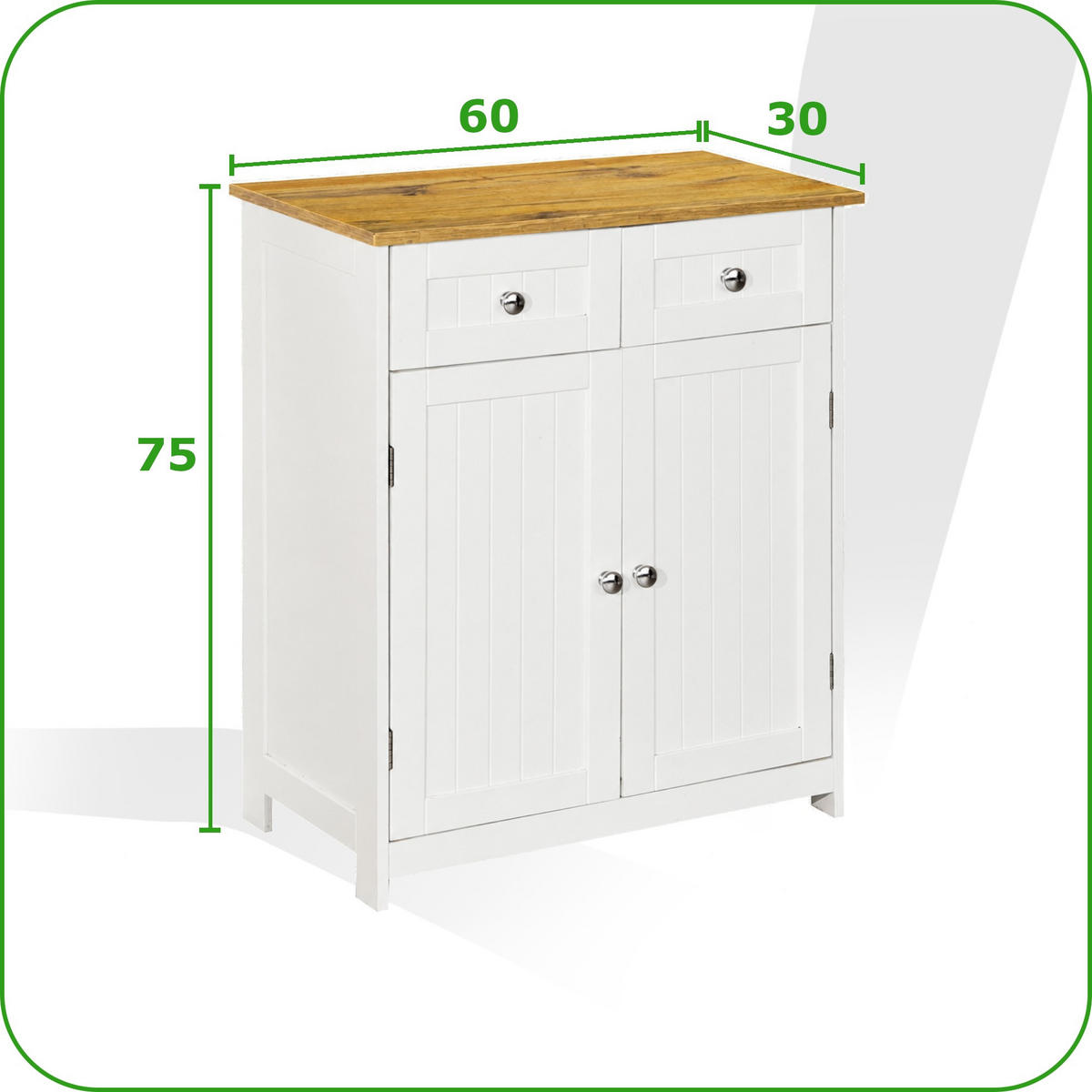 BADEZIMMERSCHRANK MDF Weiß Eiche 2 Schubladen 2 Türen 60x30x75 cm - Hellbraun/Weiß, Holzwerkstoff (60/75/30cm) - Begryf
