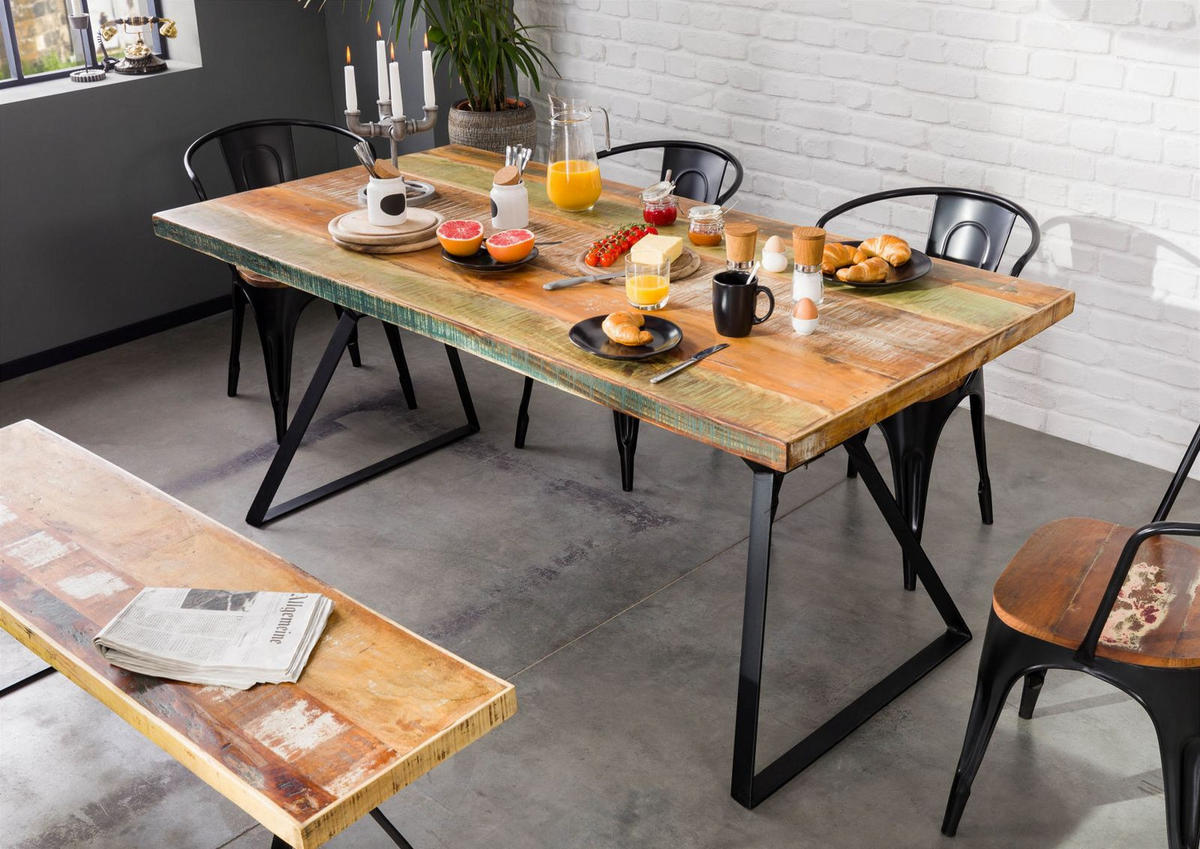 TISCH Altholz 180x90x76 mehrfarbig lackiert INDUSTRIAL #13 - Multicolor, Holz (180/90/76cm) - Massivmoebel24