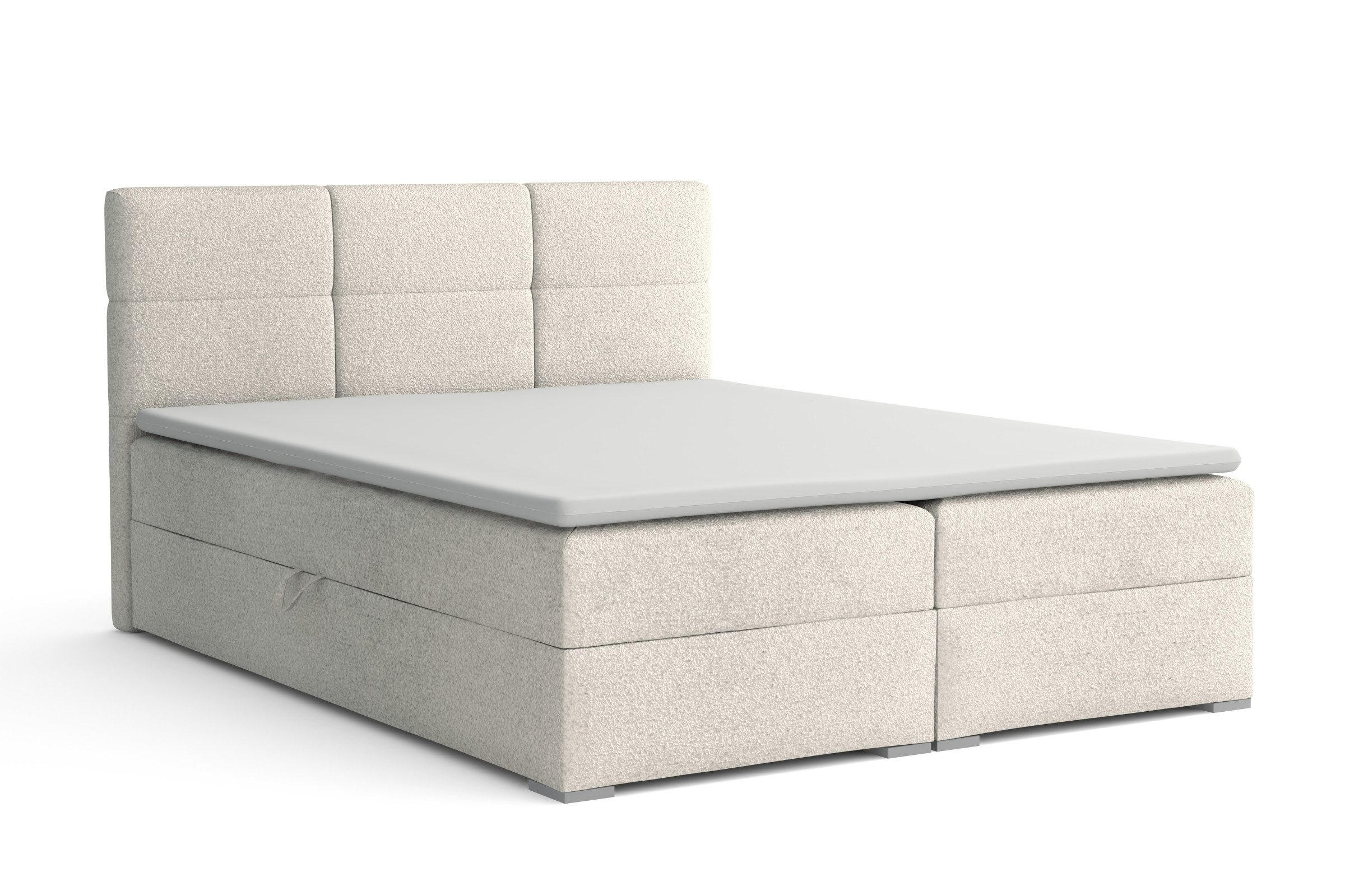 BOXBETT SUSAN LUX 160/200 in Boucle Ecru H4 - Ecru, Holz/Holzwerkstoff (160/200cm) - Deine Möbel 24