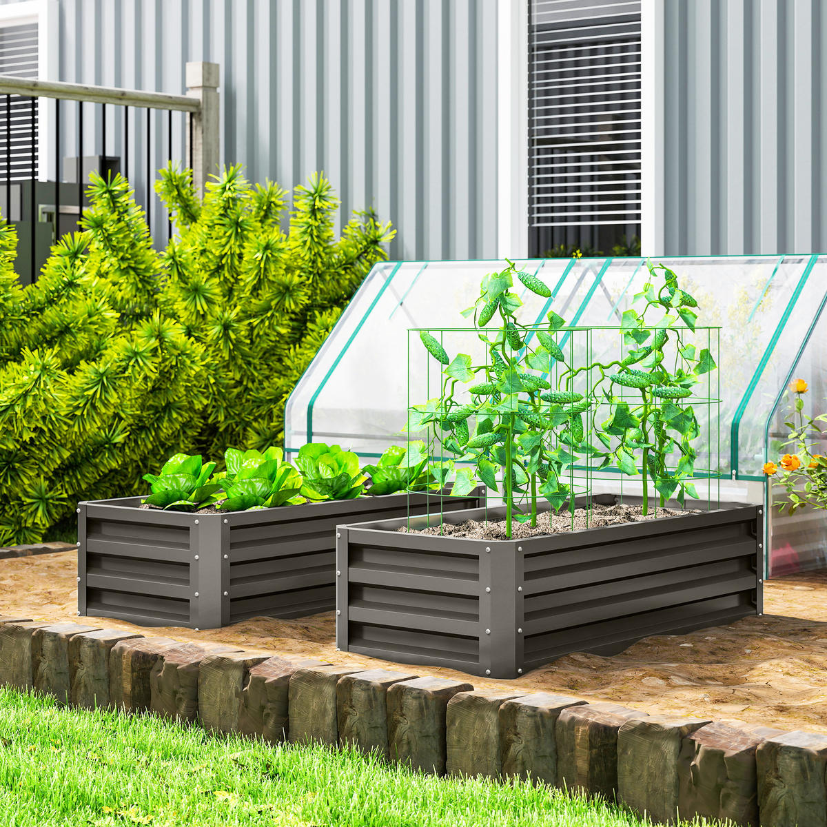 BLUMENHOCHBEET Witterungsbeständig Dunkelgrau - Dunkelgrau, Metall (50/30/110cm) - Outsunny