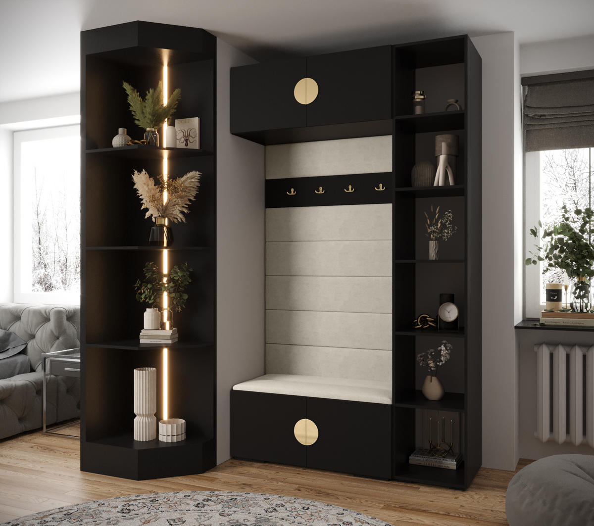 GARDEROBEN-SET 236,7/140/47 - Schwarz/Weiß, Holz/Kunststoff (140/236.7/47cm) - Abiks Möbel