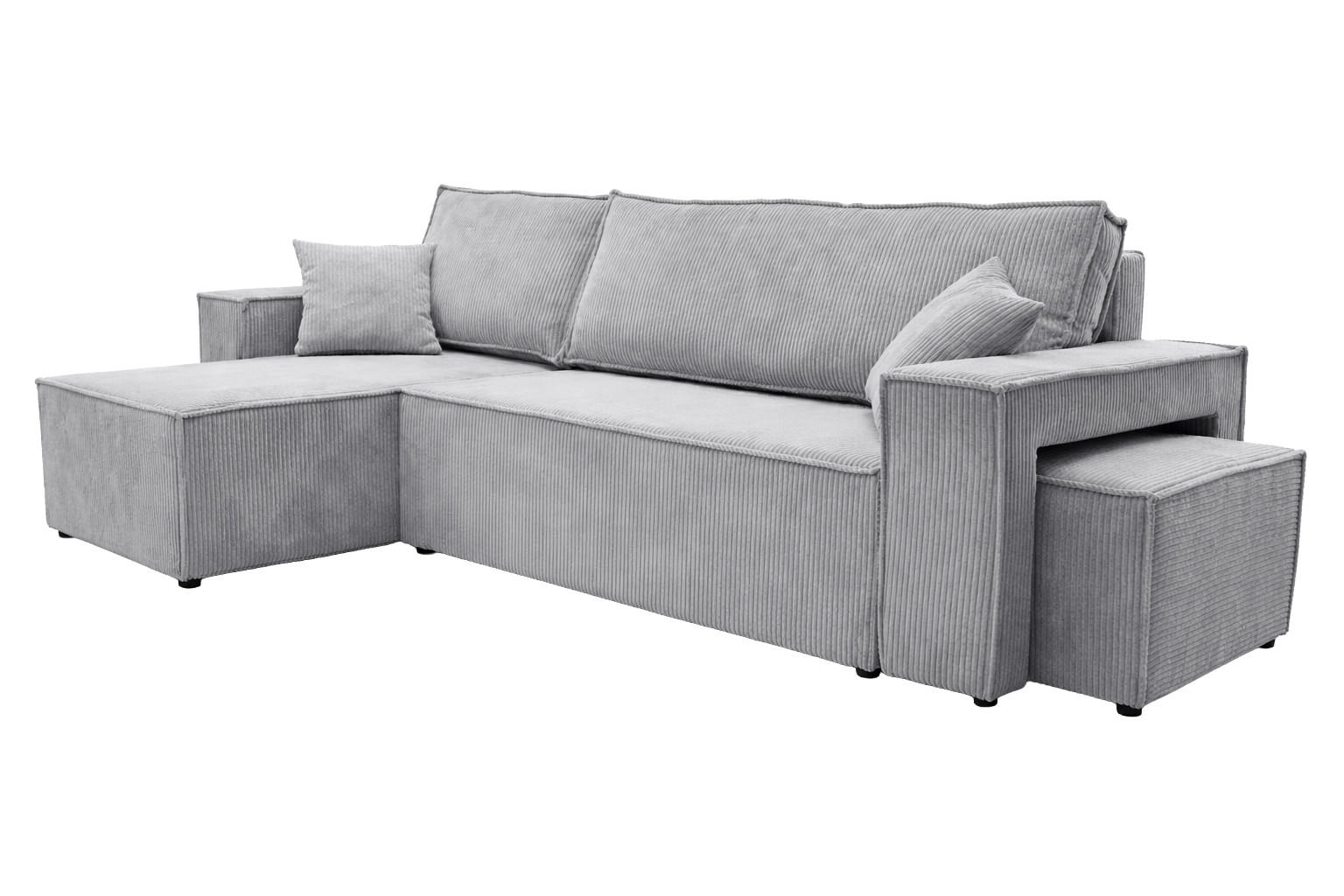 ECKSOFA Mit Schlaffunktion Und Pouf, Cordstoff Poso, Hellgrau, Links, Best L Mit Pouf - Hellgrau, Holz (244/145cm) - Kaiser Möbel
