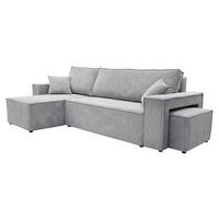 ECKSOFA Mit Schlaffunktion Und Pouf, Cordstoff Poso, Hellgrau, Links, Best L Mit Pouf - Hellgrau, Holz (244/145cm) - Kaiser Möbel