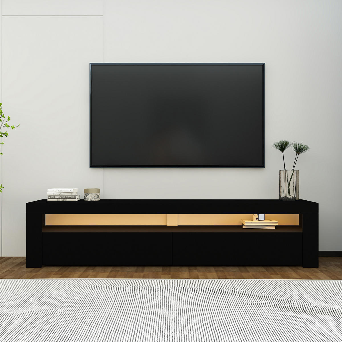 TV Lowboard Bati Schwarz mit LED-Beleuchtung 92406 - Schwarz/Weiß, Holzwerkstoff (150/47/37cm) - moebel17