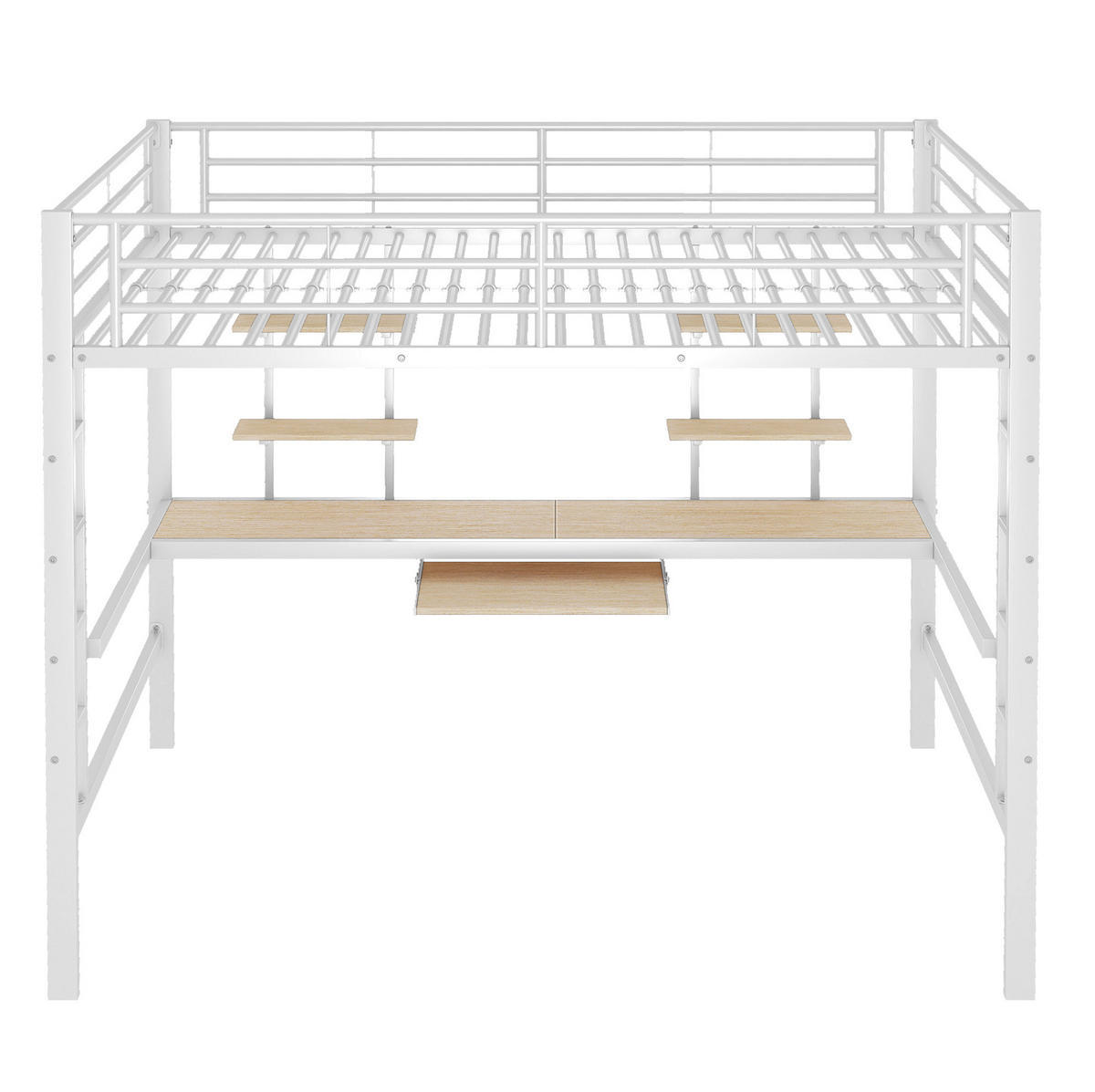 HOCHBETT 140/200 cm aus Metall mit Schreibtisch und 2 Regalen, Weiß - Weiß, Metall (140/200cm) - Flora Grace