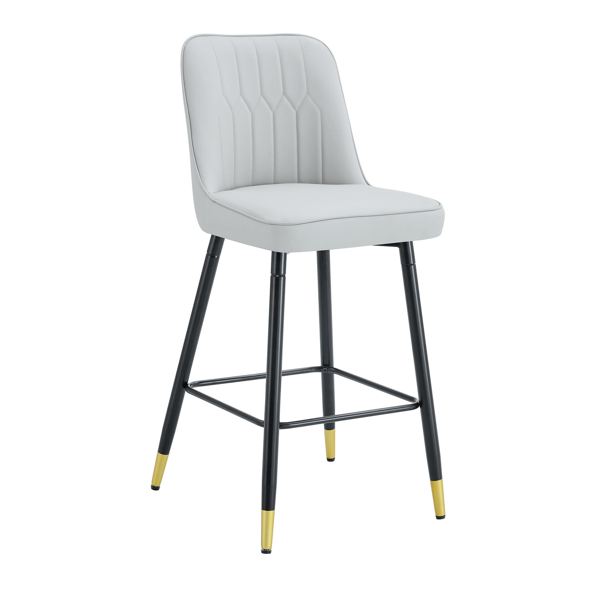 BARHOCKER 2er-Set 100 cm PU-Leder Hellgrau mit Metallgestell - Grau, Metall (45/100/42cm) - Meubliv