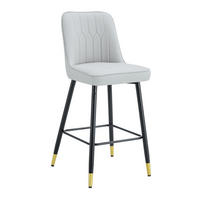 BARHOCKER 2er-Set 100 cm PU-Leder Hellgrau mit Metallgestell - Grau, Metall (45/100/42cm) - Meubliv