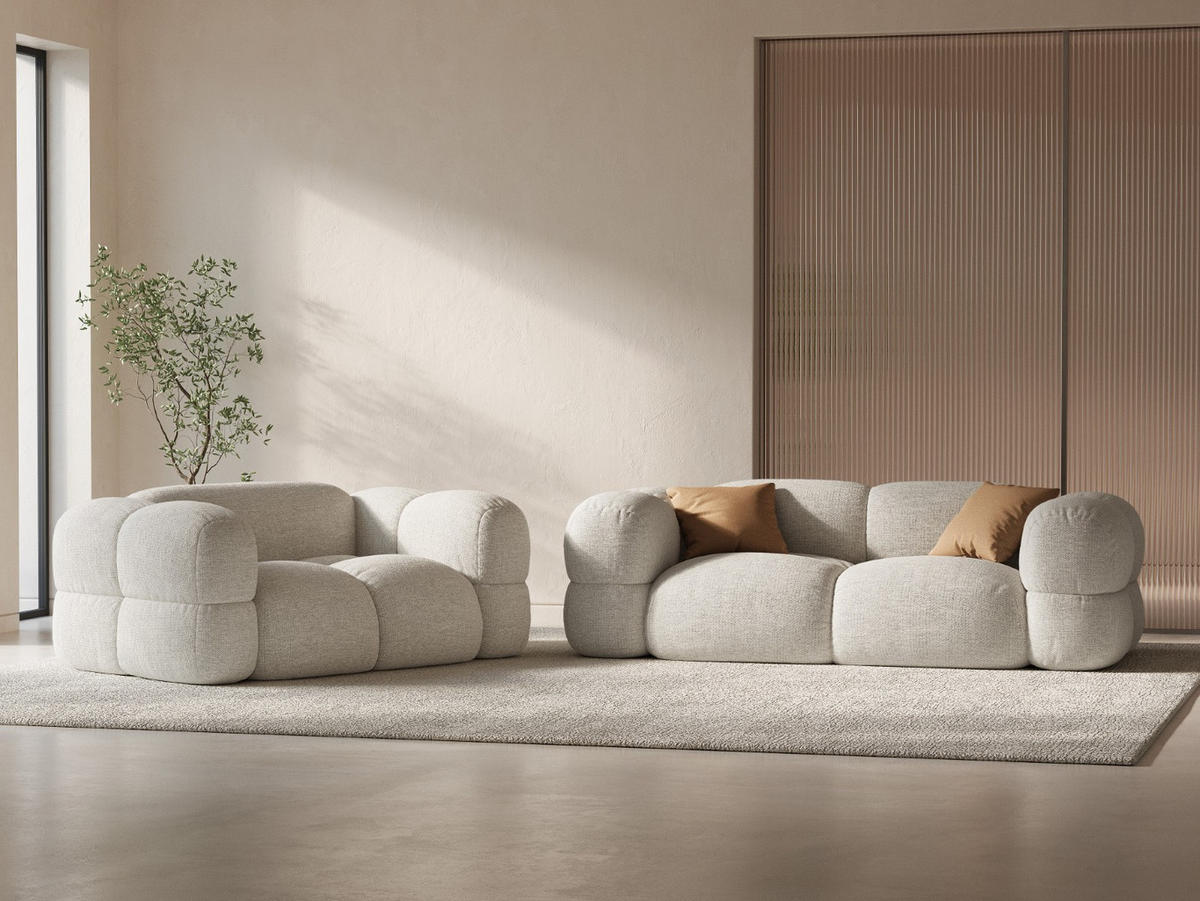 SOFA Loretto aus strukturiertem Stoff beige 2 Sitzplätze - Beige, Textil (100/68/180cm) - Cosmopolitan Design