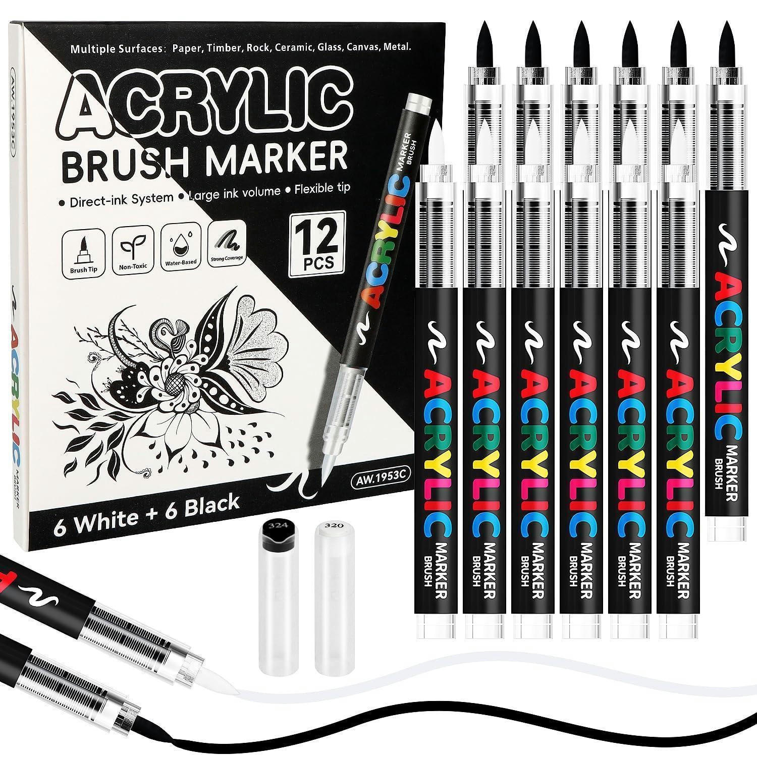ACRYLSTIFTE 12-teiliges Set Weiß Schwarz - Multicolor, Kunststoff (1/1/13.8cm)