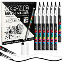 ACRYLSTIFTE 12-teiliges Set Weiß Schwarz - Multicolor, Kunststoff (1/1/13.8cm)