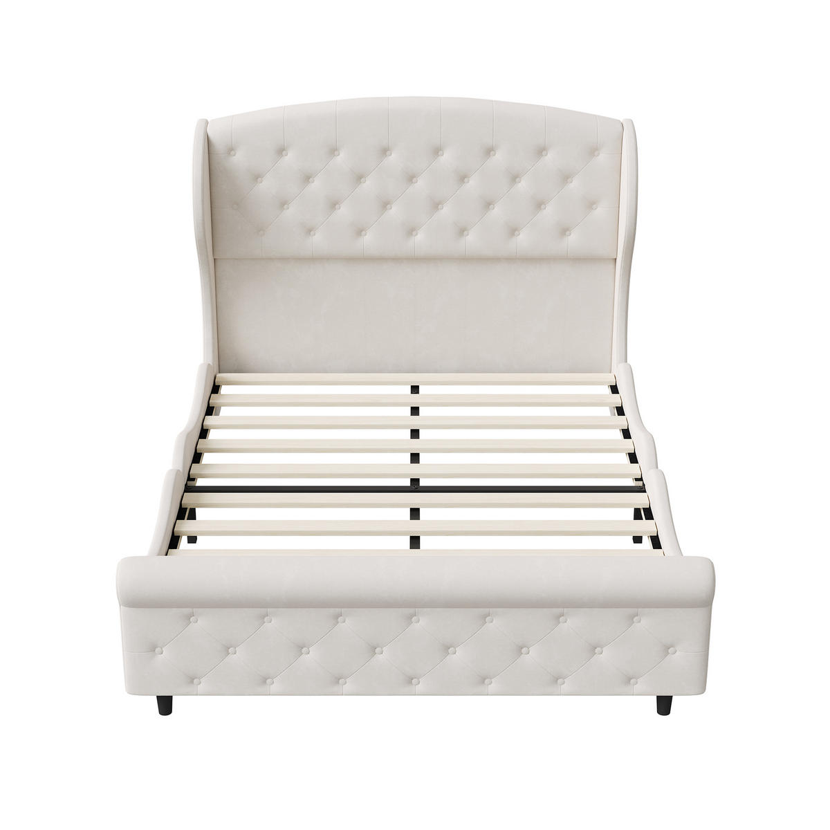 POLSTERBETT 140x200 cm Samt Beige, Doppelbett mit gepolstertem Kopfteil, Lattenrost - Beige, Metall (140/200cm) - EuroLiving