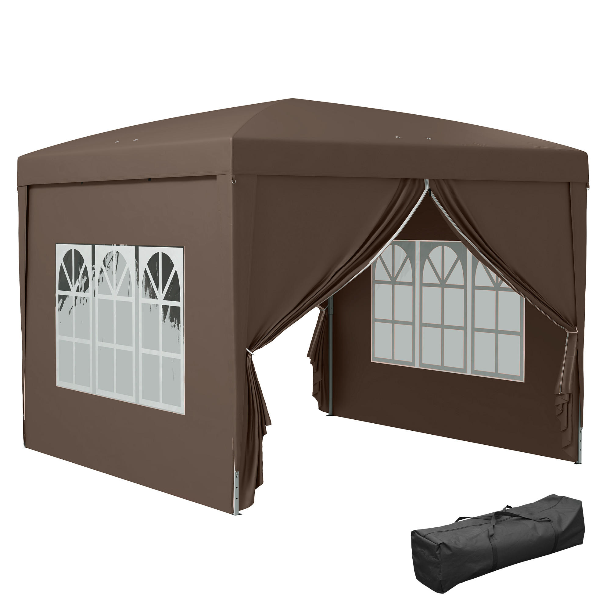 PAVILLON mit 4 Seitenwänden, Oxfordstoff, Stahl - Braun, Kunststoff (295/258/295cm) - Outsunny
