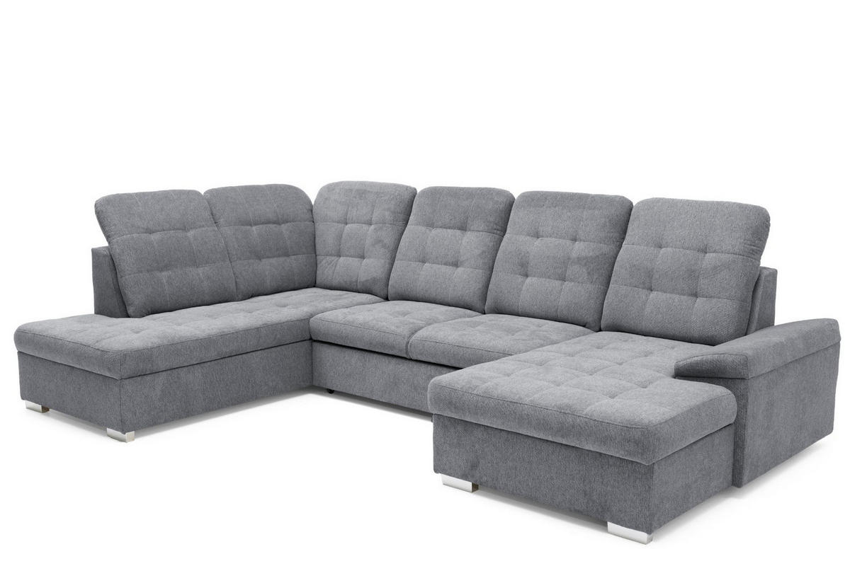ECKSOFA U-Form OLIVIA U Links mit Schlaffunktion 124x257 Velours Grau - Silberfarben/Grau, Holz/Kunststoff (320/103/202cm) - Muffo