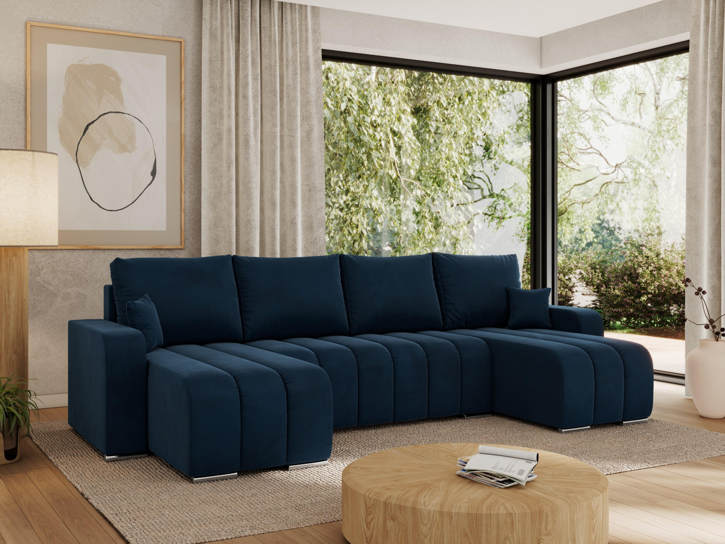 WOHNLANDSCHAFT KIRASSO U Dunkelblau Velvet - Dunkelblau/Grau, Textil/Metall (320/86/147cm) - MKS