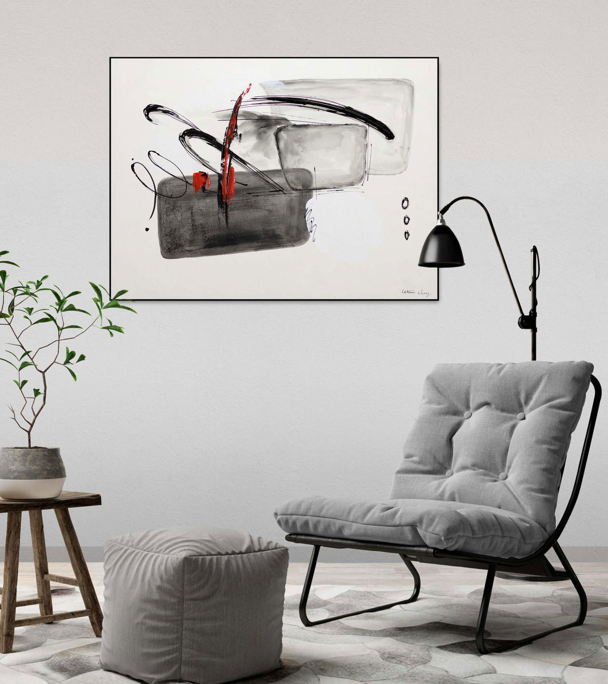 ACRYLBILD HANDGEMALT 100/75 cm - Grau, Holz/Textil (1.7/75cm) - KUNSTLOFT