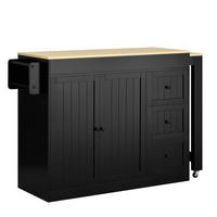 KÜCHENINSEL DE-41127 112-186,8/45/93 cm mit seitlich ausziehbarer Arbeitsplatte Schwarz - Schwarz, Holzwerkstoff (130/93/45cm) - ComfortXL