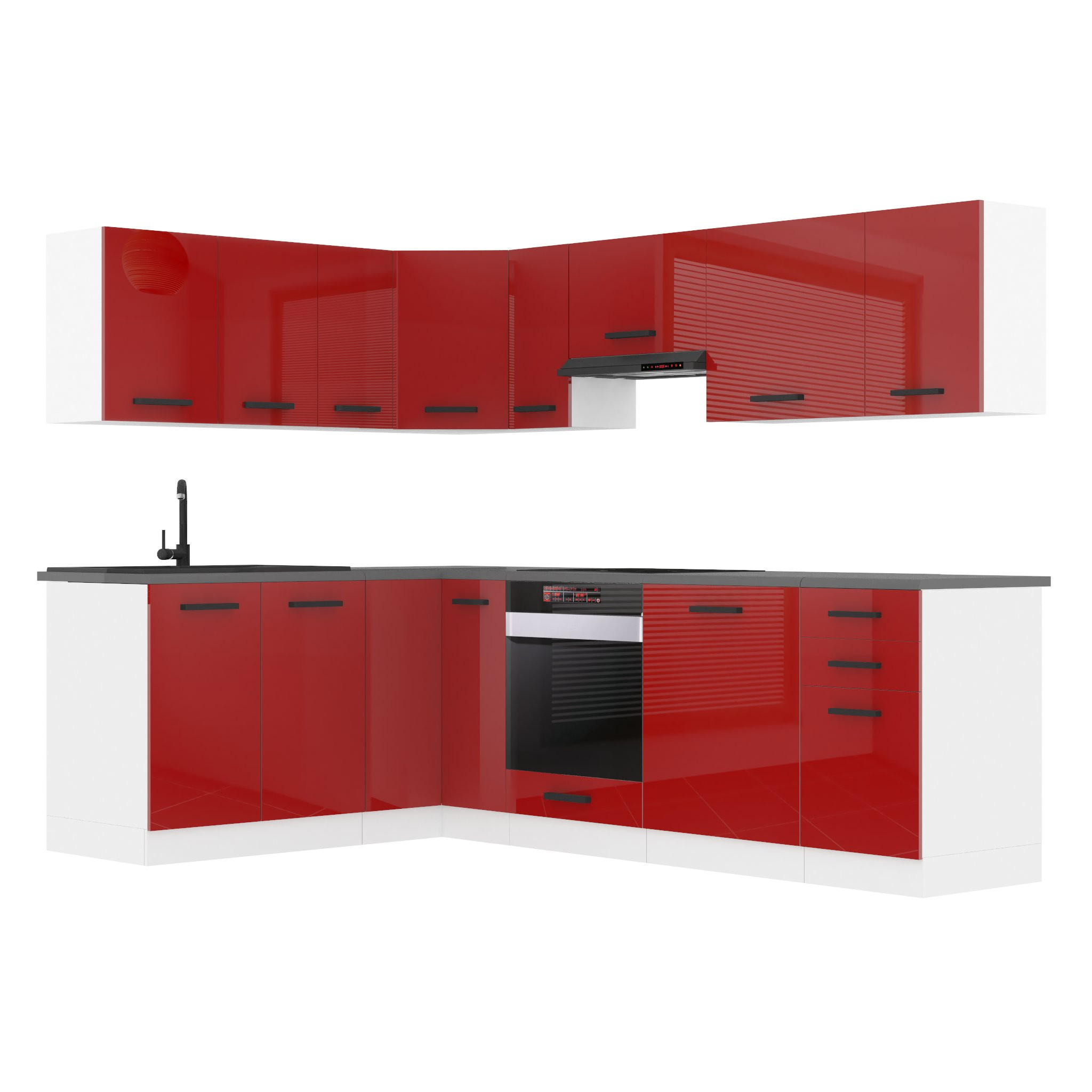 KÜCHE L-Form Janet, ohne Arbeitsplatten, Rot Hochglanz - Rot, Holz (360/204/60cm) - B BELINI GROUP