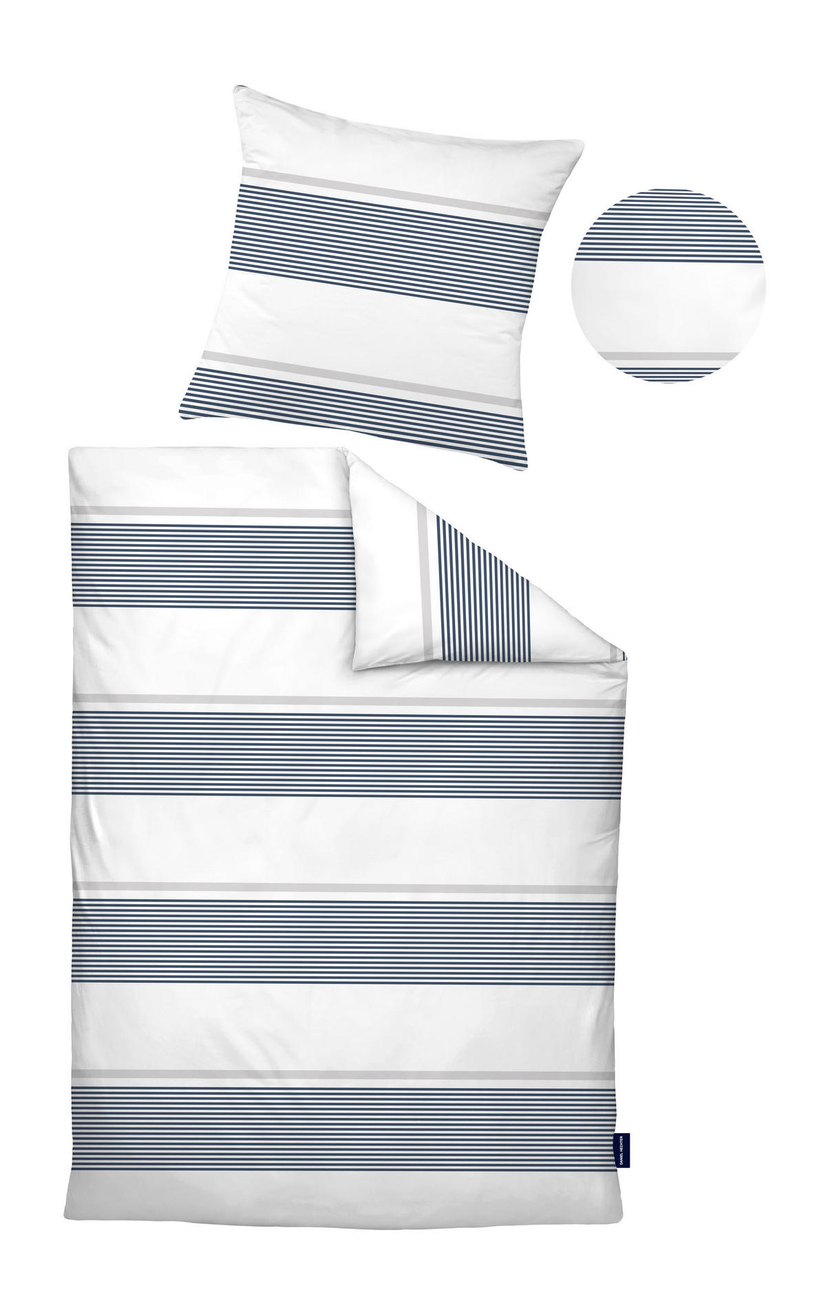 BETTWÄSCHE-GARNITUR Renforcé Querstreifen marine, 155x220 cm + 80x80 cm - Dunkelblau, Textil (155/220cm) - Daniel Hechter
