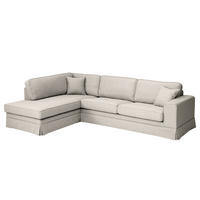 ECKSOFA mit Husse - Ottomane, Webstoff - Hellgrau/Schwarz, Kunststoff/Textil (297/210cm) - home24