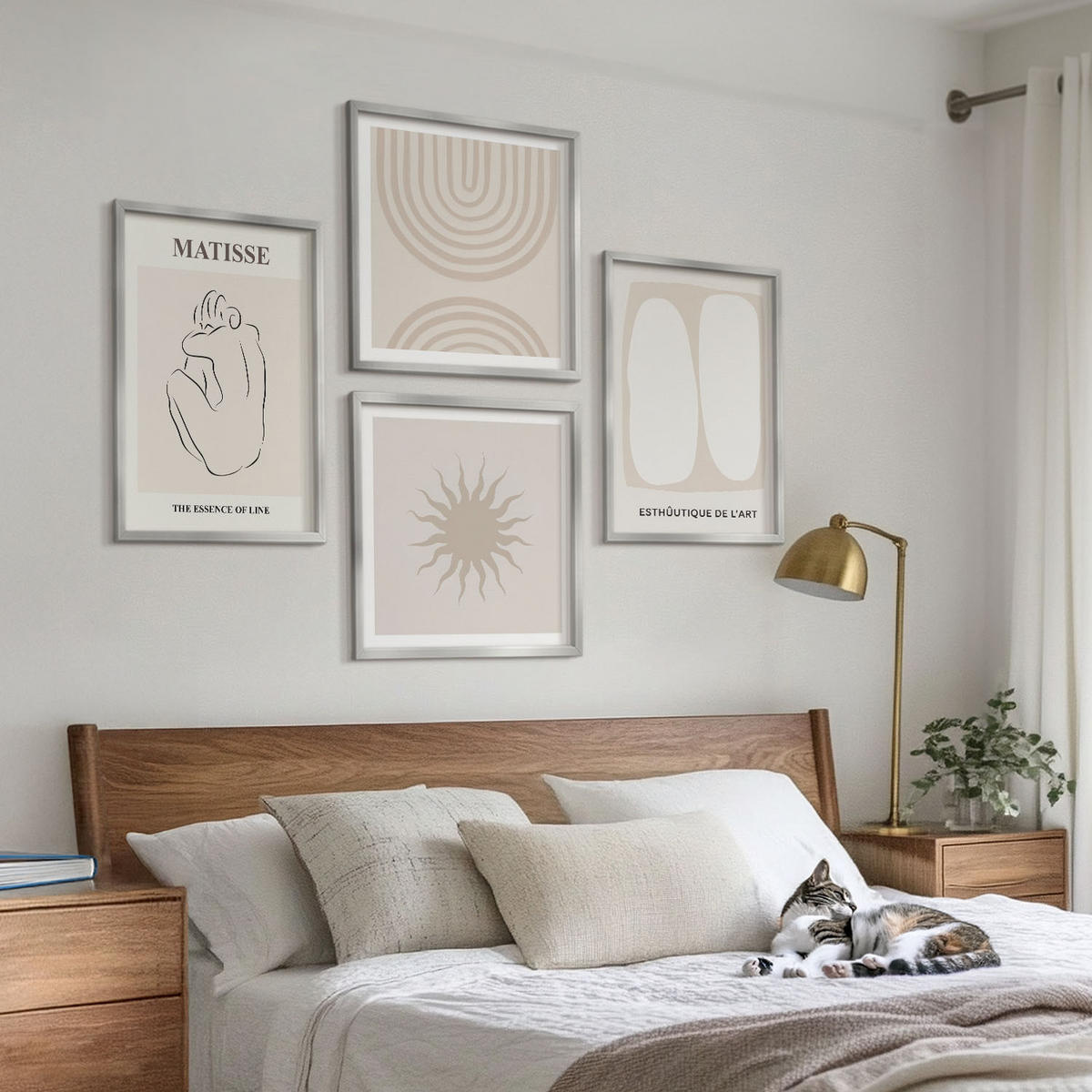 BILDER SET 4er Set - 50x50 cm & 40x60 cm Silberner Rahmen - Stilvolle minimalistische Linien - Silberfarben, Kunststoff (50/50cm) - TULUP