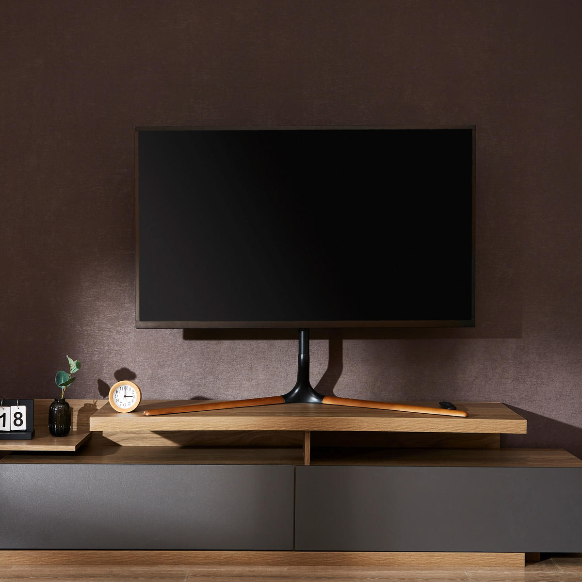 TV-STANDFUSS Ystad - Buchefarben/Schwarz, Holz/Kunststoff (97/76.5/35cm) - pro.tec