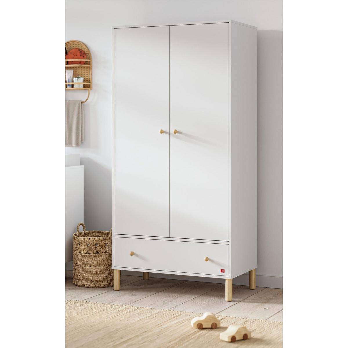 SCHRANK, 2 Türen und 1 Schublade Tela - H185 cm - Weiß, Holzwerkstoff (50/185/90cm) - Calicosy