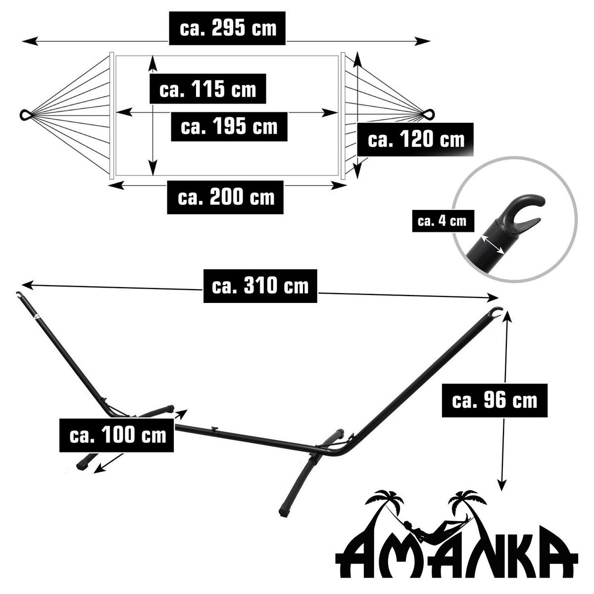 XL HÄNGEMATTE mit Gestell 310/100 cm, Grau/Schwarz - Schwarz, Metall (100/96/310cm) - Amanka